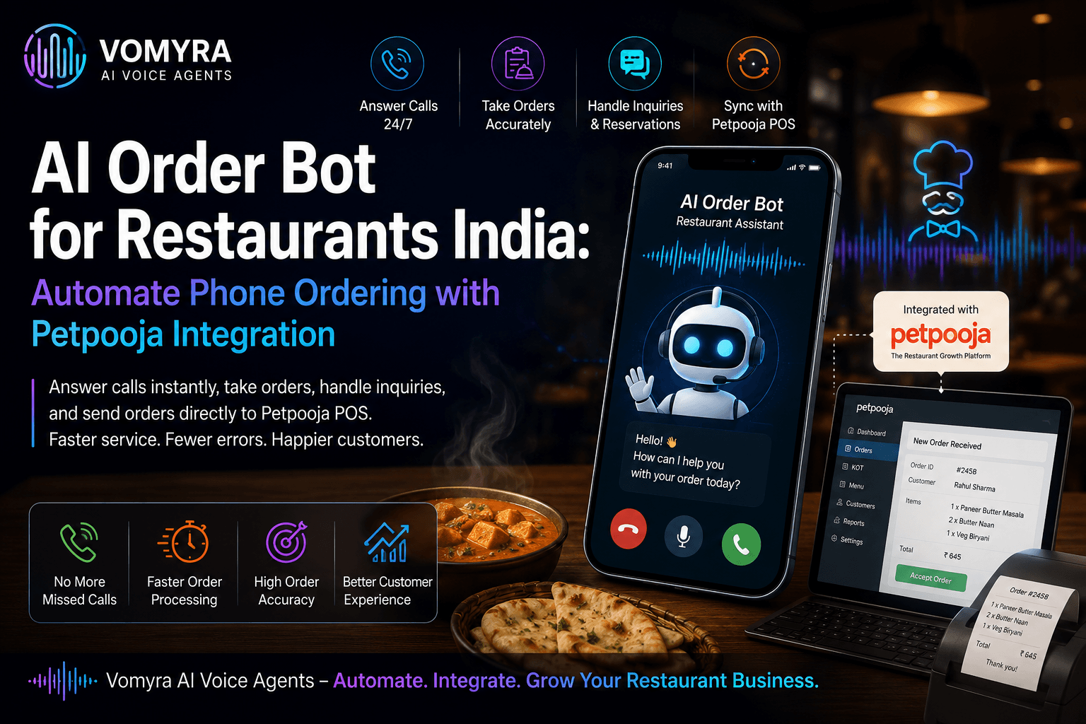 AI Order Bot for Restaurants India Automate Phone Ordering with Petpooja Integration