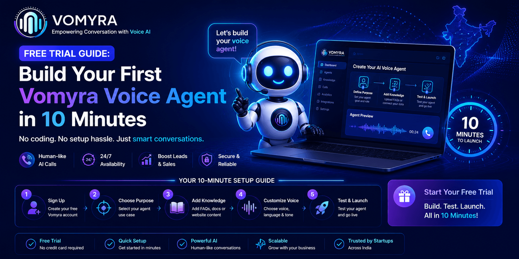 Free Trial Guide Build Your First Vomyra Voice Agent in 10 Minutes